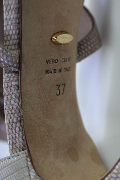 Sergio Rossi Womens Lizard Skin Stiletto Peep Toe Sandals Ivory Size 37 7