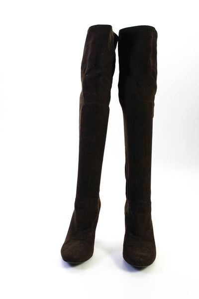 Stella McCartney Womens High Heel Almond Toe Tall Boots Brown Suede 37.5 7.5