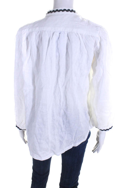 Birds of Paradis Women's V-Neck Long Sleeves Slit Hem Blouse White Size XS