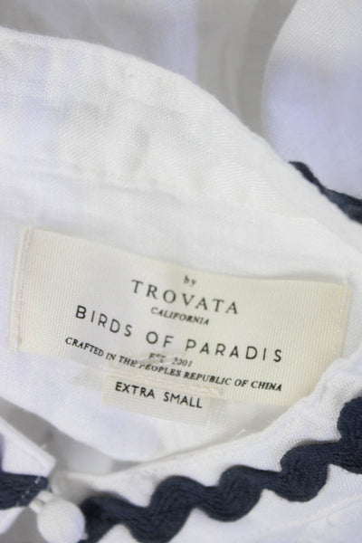 Birds of Paradis Women's V-Neck Long Sleeves Slit Hem Blouse White Size XS