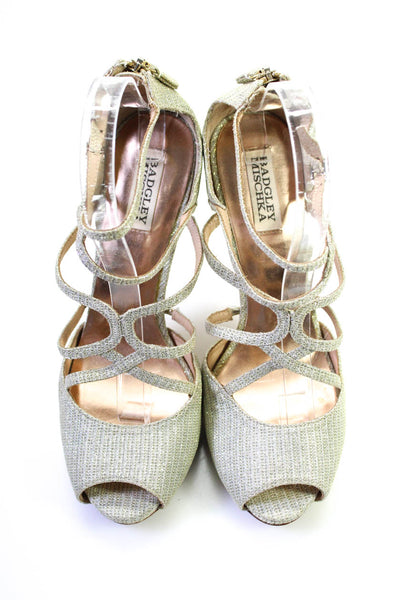 Badgley Mischka Womens Stiletto Metallic Strappy Sandals Silver Tone Size 9