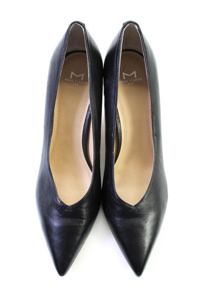 MARC FISHER LTD Womens Stiletto Pointed Toe Pumps Black Leather Size 9M