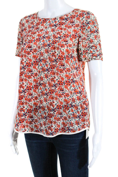 Rebecca Taylor Womens Floral Print Short Sleeves Blouse Multi Colored Size 2