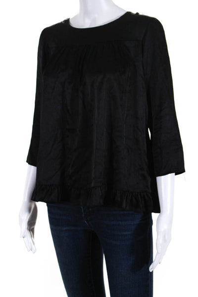 Alisha Levine Womens Silk Long Sleeves Ruffled Blouse Black Size Extra Small