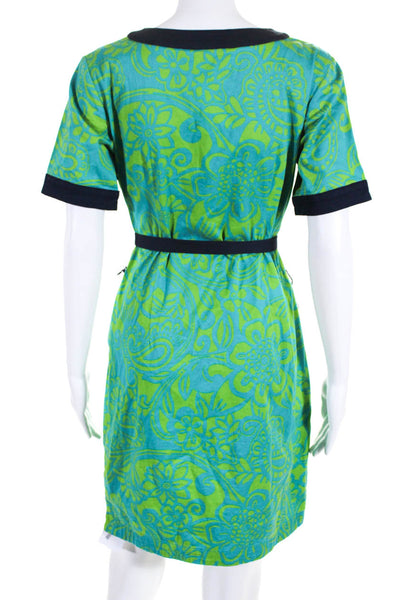 Lilly Pulitzer Womens Floral Print Belted Dress Green Blue Cotton Size 0