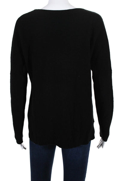 Helmut Lang Womens Ribbed Crew Neck Dolman Sleeve Sweater Black Wool Size Small