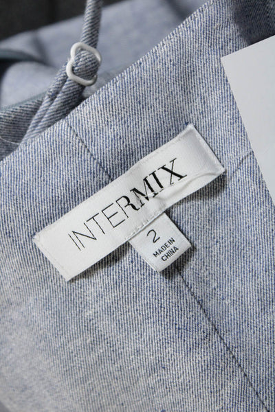 Intermix Womens Knotted Keyhole V Neck Flare Jumpsuit Blue Linen Size 2
