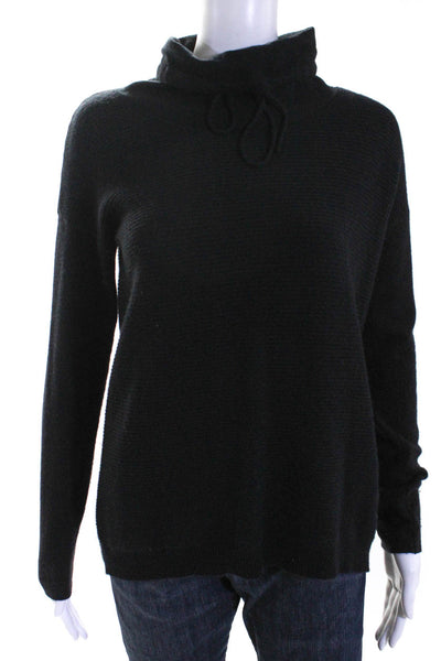 Pure Amici Womens Cashmere Ribbed Drawstring Turtleneck Sweater Black Size S