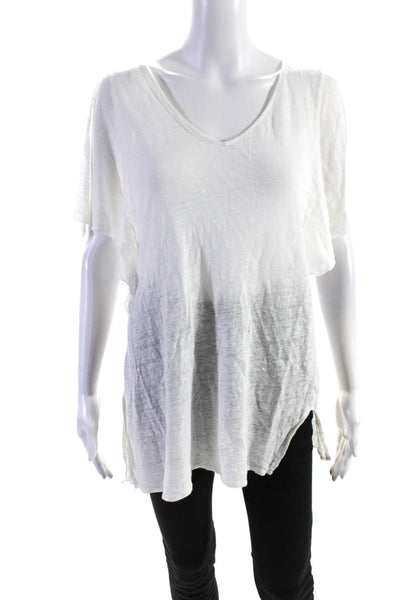Calypso St Barth Womens Raw Hem Flutter Sleeve Tee Shirt Top White Linen Size XS