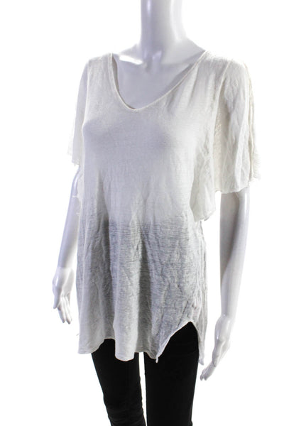 Calypso St Barth Womens Raw Hem Flutter Sleeve Tee Shirt Top White Linen Size XS