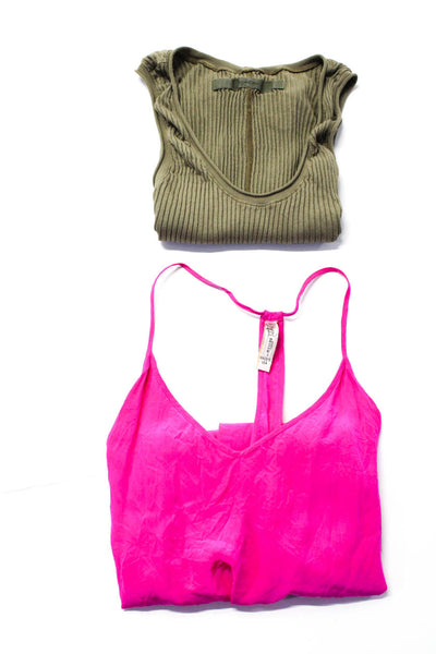 Enza Costa Rory Becca Womens Ribbed Tank Top Blouse Pink Green XS Small Lot 2