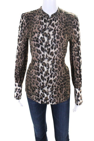 Joie Womens Long Sleeve Button Up Leopard Print Top Blouse Brown Size XS