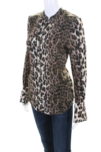 Joie Womens Long Sleeve Button Up Leopard Print Top Blouse Brown Size XS