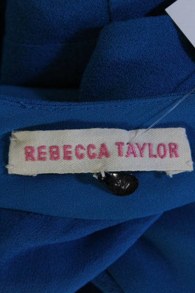 Rebecca Taylor Womens Chiffon Insert Sleeveless Crepe Top Blouse Blue Size 2