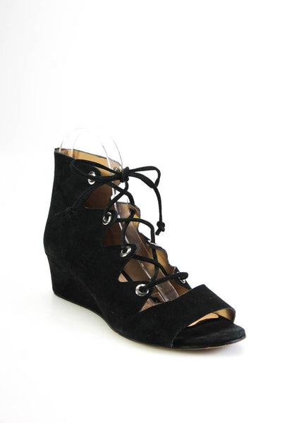 J Crew Womens Lace Up Suede Wedge Sandals Booties Black Size 7.5