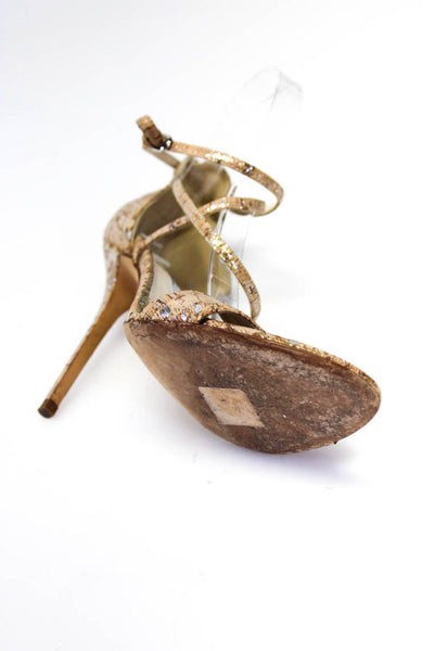 Brian Atwood Women's Strappy Open Toe Metallic Cork Stiletto Heels Beige Size 9