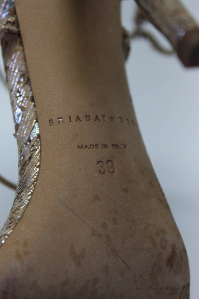Brian Atwood Women's Strappy Open Toe Metallic Cork Stiletto Heels Beige Size 9