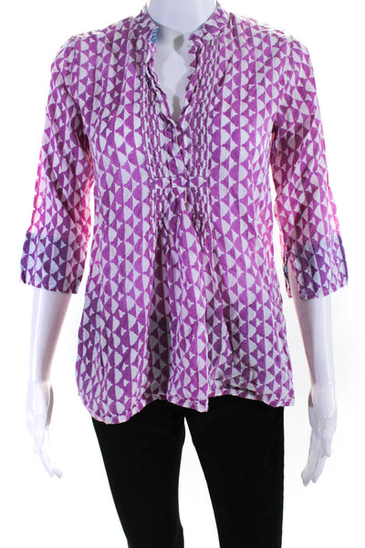Roller Rabbit Women's Cotton Abstract Print V-Neck Tunic Blouse Pink Size XS