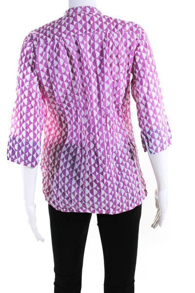 Roller Rabbit Women's Cotton Abstract Print V-Neck Tunic Blouse Pink Size XS
