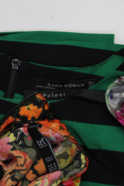 Zara Poleci Womens Green Striped Crew Neck Zip Back Blouse Top Size L M 6 Lot 3