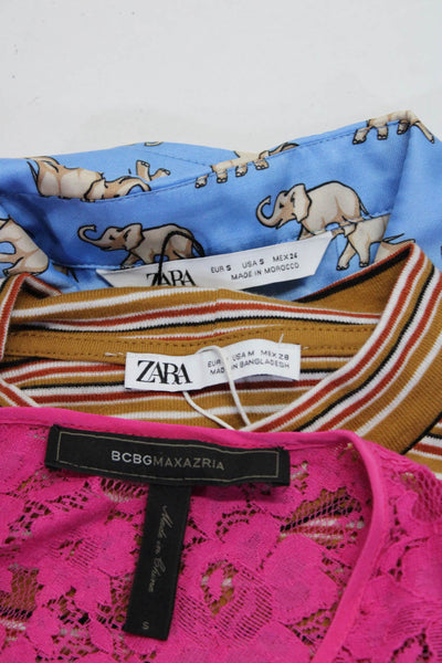 BCBGMAXAZRIA Zara Womens Pink Silk Lace Long Sleeve Blouse Top Size S M Lot 3