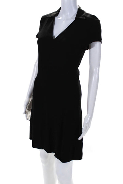 Theory Womens Solid Black V-Neck Collar Short Sleeve Shirt Dress Size 0