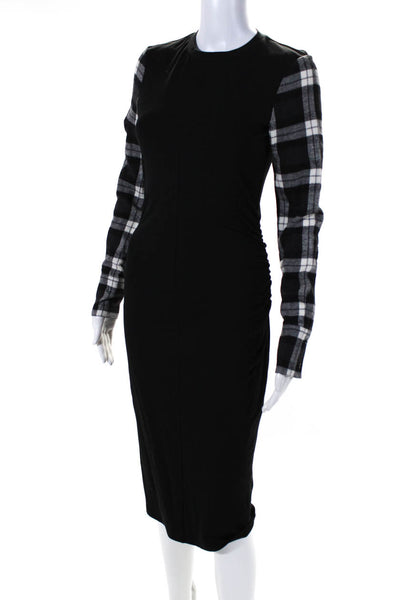 Robert Rodriguez Womens Black Plaid Long Sleeve Ruched Shift Dress Size XS