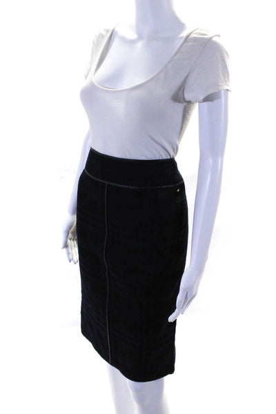 Escada Sport Womens Plaid Faux Leather Trim Knee Length Skirt Black Size 42