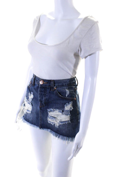 One by One Teaspoon Womens Denim Distressed Mini Skirt Blue Size 24