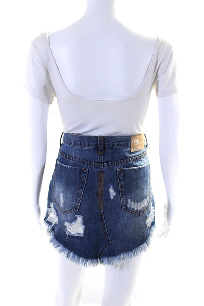 One by One Teaspoon Womens Denim Distressed Mini Skirt Blue Size 24