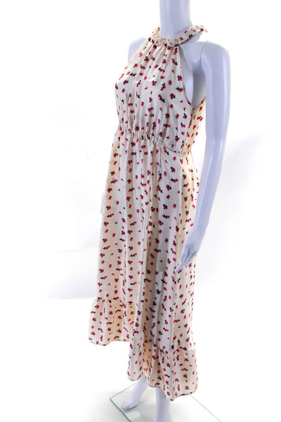 Zara Wolmens Floral Print Sleeveless Maxi Dress White Pink Size Small