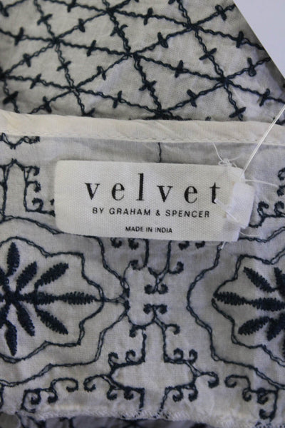 Velvet by Graham & Spencer Women's 3/4 Sleeve Embroidered Blouse White Size XS