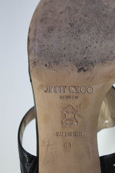Jimmy Choo Women's Leather Beaded Thong Kitten Heels Black Size 11