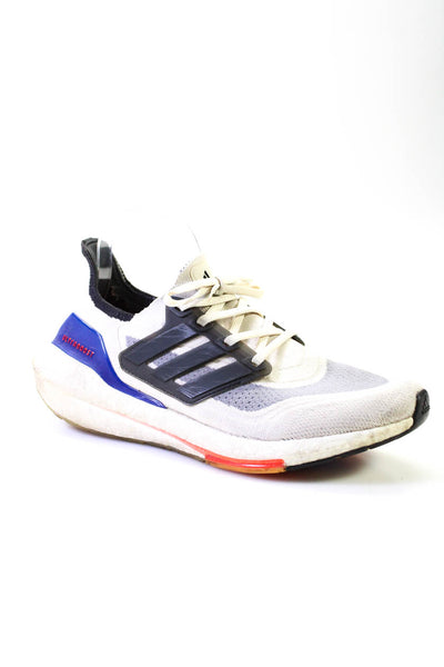 Adidas Mens Ultra Boost 21 Knit Running Sneakers Wonder White Blue Size 9.5
