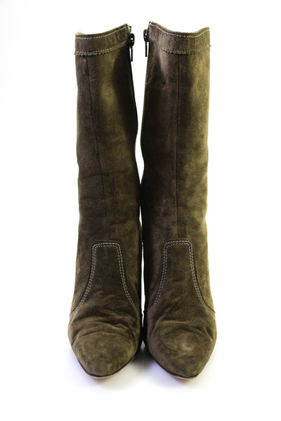 Manolo Blahnik Womens Side Zip Stiletto Pointed Toe Boots Green Suede Size 36.5