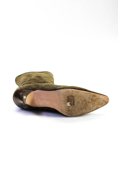 Manolo Blahnik Womens Side Zip Stiletto Pointed Toe Boots Green Suede Size 36.5