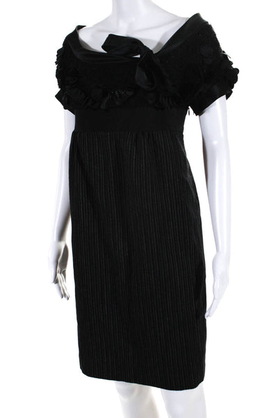 Philosophy di Alberta Ferretti Womens Beaded Heart Ruffled Striped Dress Black 6