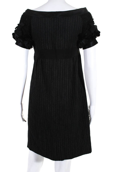 Philosophy di Alberta Ferretti Womens Beaded Heart Ruffled Striped Dress Black 6