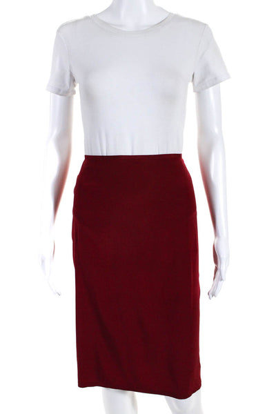 M Collection Min Lee Womens Back Zip Silk Pencil Skirt Red Size Medium