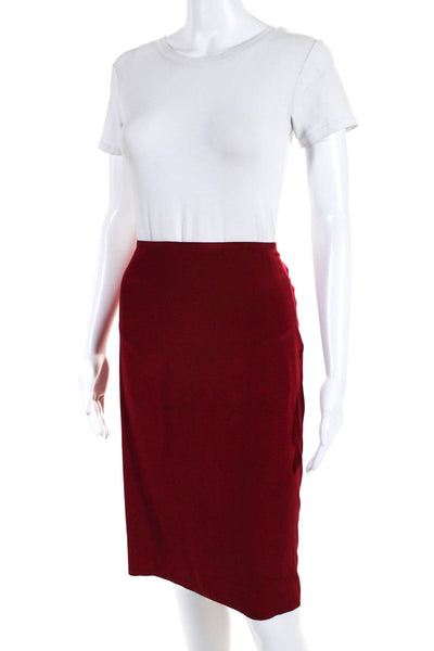 M Collection Min Lee Womens Back Zip Silk Pencil Skirt Red Size Medium