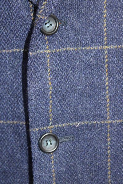 Canali Mens Plaid Three Button Blazer Navy Blue Wool Size EUR 50 Regular