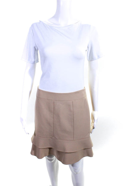 Karen Millen Women's Ruffled Hem Mini Skirt Beige Size 8