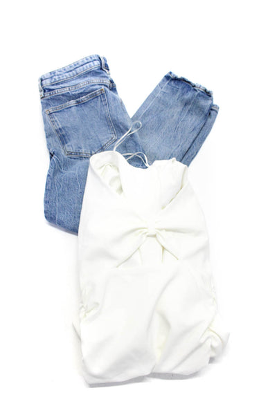 Zara Womens Cotton Stonewashed Jeans Cut Out Dress Blue White Size 6 S Lot 2
