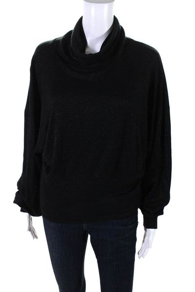 Free People Womens Jersey Knit Metallic Long Sleeve Turtleneck Top Black Size M