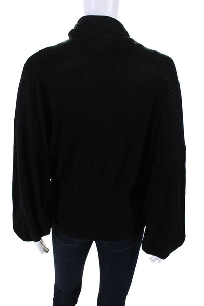 Free People Womens Jersey Knit Metallic Long Sleeve Turtleneck Top Black Size M