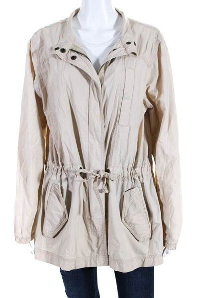 J Crew Womens Drawstring Collar Zip Long Sleeve Windbreaker Jacket Beige Size M