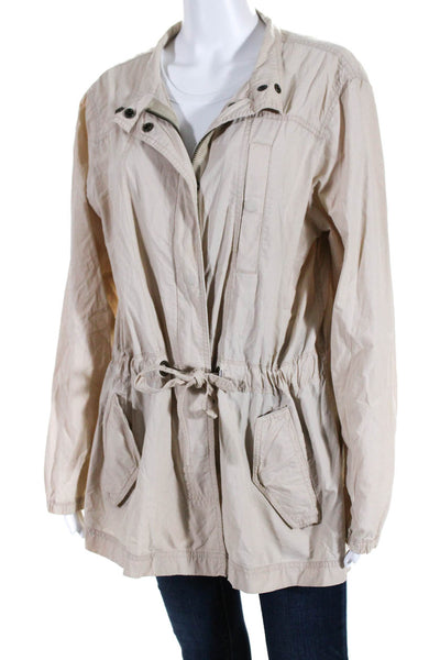 J Crew Womens Drawstring Collar Zip Long Sleeve Windbreaker Jacket Beige Size M