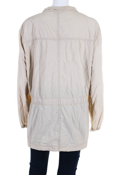 J Crew Womens Drawstring Collar Zip Long Sleeve Windbreaker Jacket Beige Size M