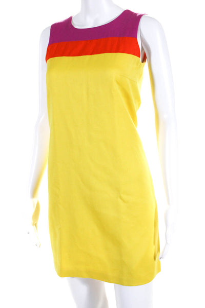 Lisa Perry Womens Wool Colorblock Round Neck Sleeveless Mini Dress Yellow Size 4