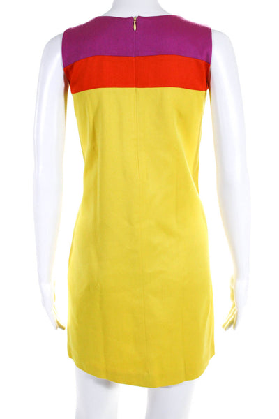 Lisa Perry Womens Wool Colorblock Round Neck Sleeveless Mini Dress Yellow Size 4